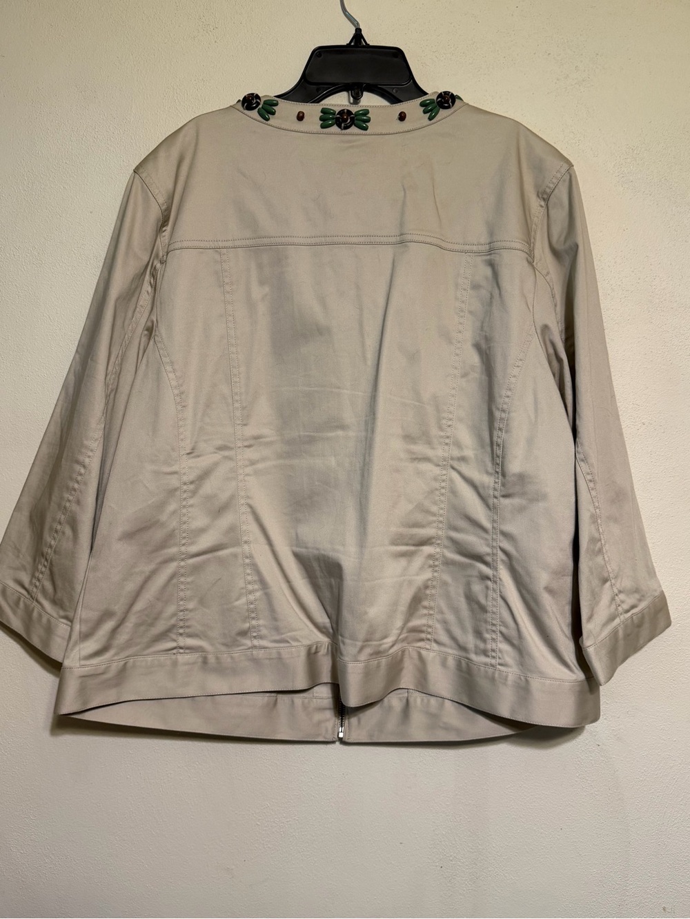 Ruby Rd. Cream Zip-Front Jacket with Green Embroidery - Picture 3 of 4